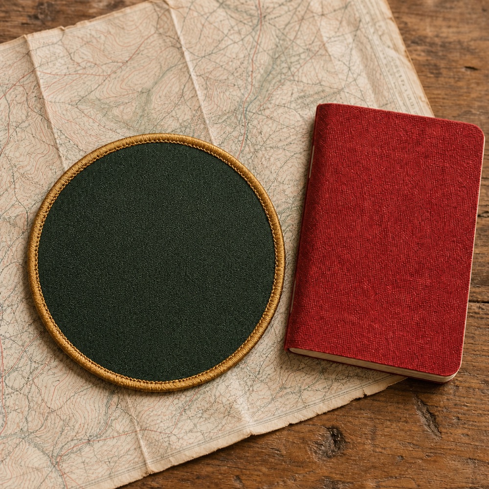 Woven LASAS field patch beside a small red handbook